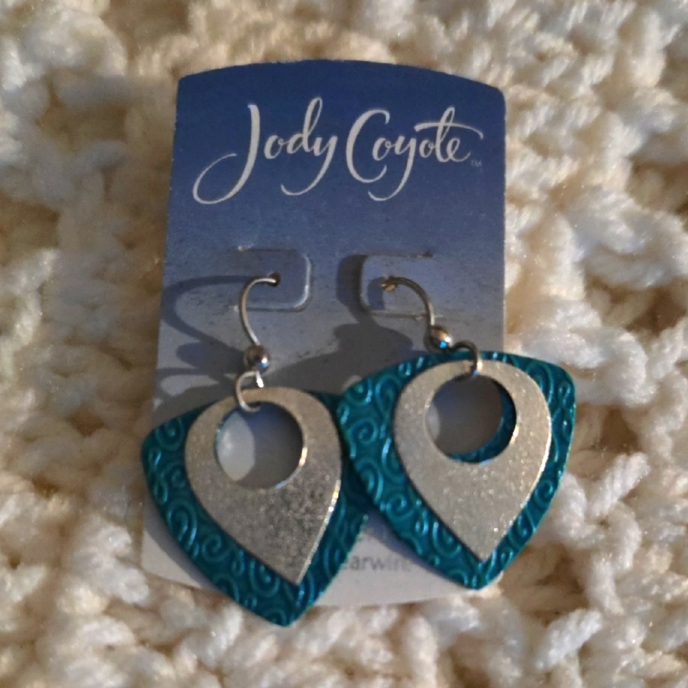 Beautiful New Jody Coyote Silver and Teal Earrings